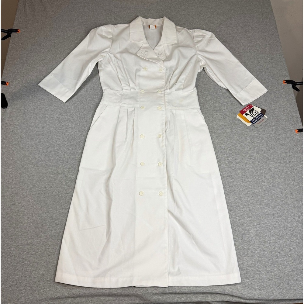 VTG Barco Prima White Scrub Dress 1980s Nurse Pinning Uniform Pleated Midriff